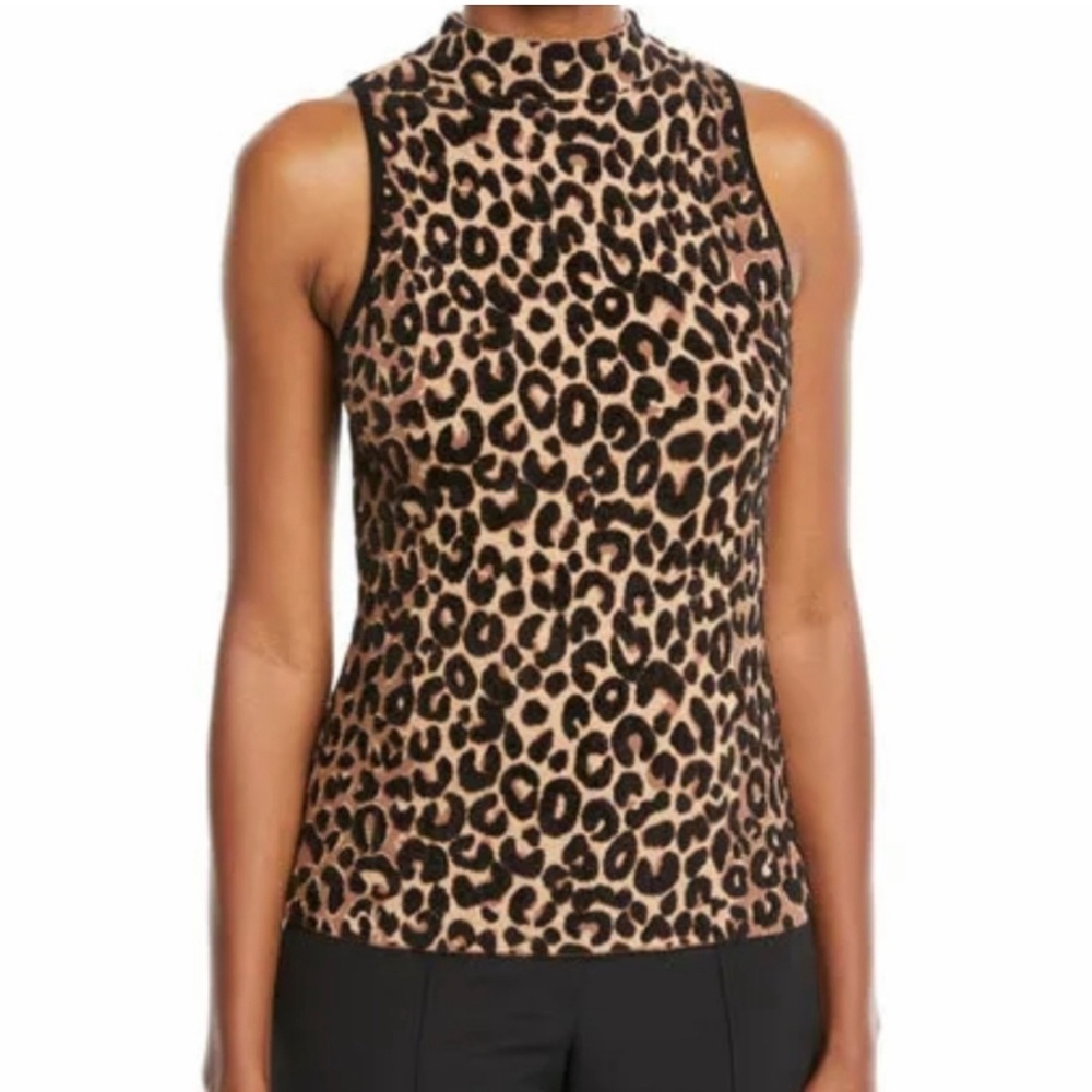 Milly Women's Tops Milly Mock-Neck Sleeveless Cheetah Textured Shell Sz M